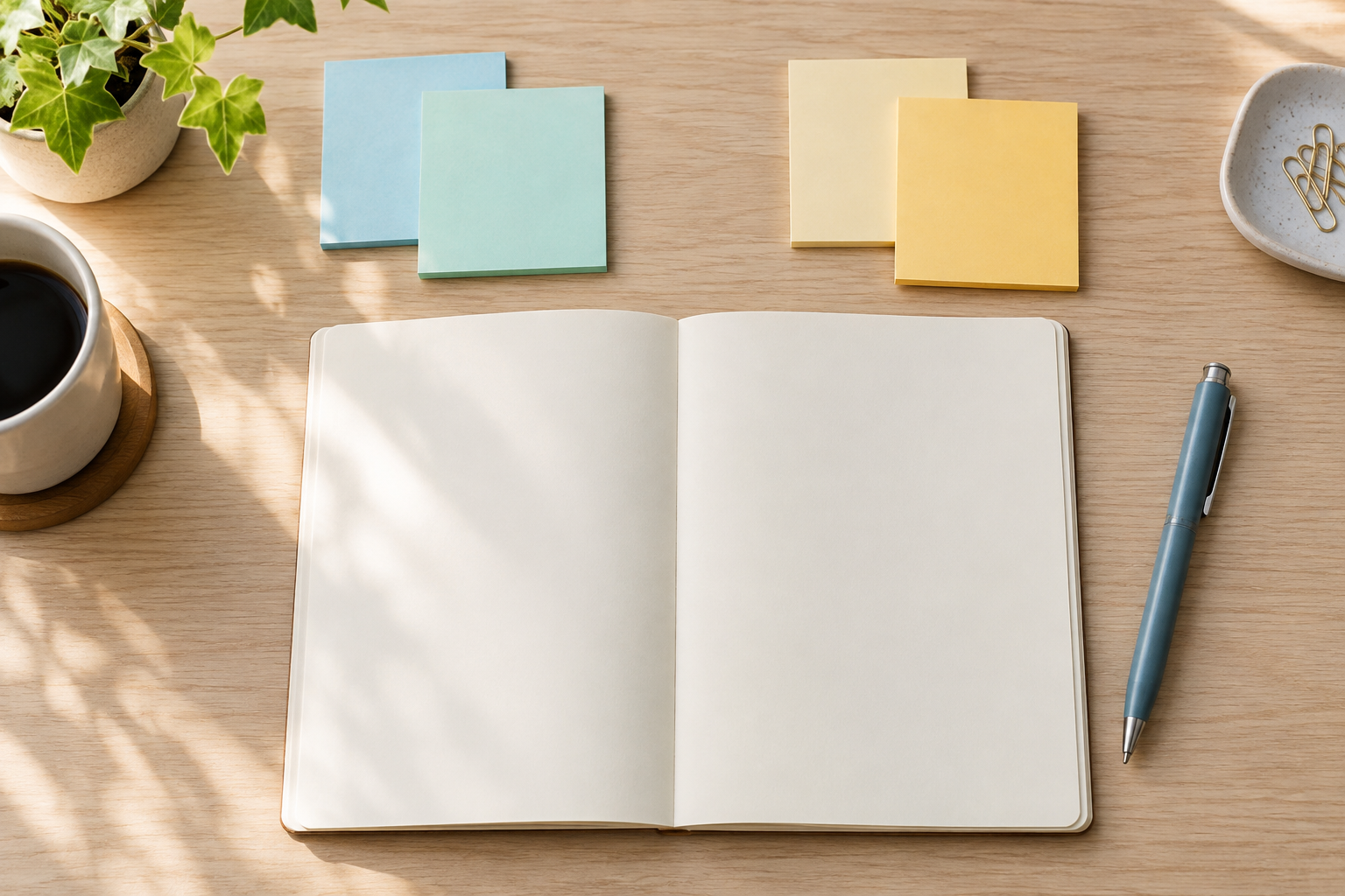 メモ帳に事実と気持ちを書き分けるためのペンと付箋